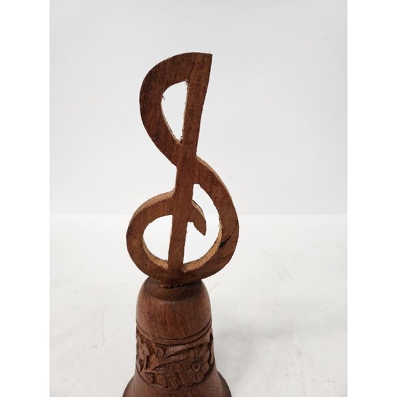 Vintage S.S. Sarna India Wood Floral Design Bell Treble Clef Handle Hand Carved - Picture 3 of 8